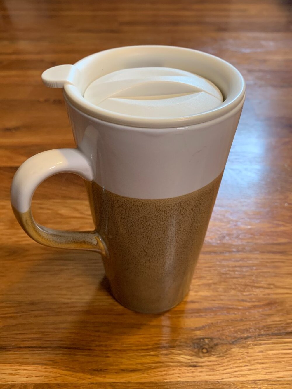 Peet’s Coffee & Tea Tall 18oz Brown/White Ceramic Travel Mug Cup with Lid 2014